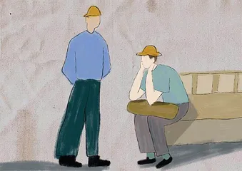 领到工资的农民工露出了笑脸