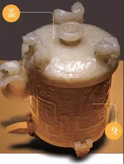 玉雕掠影，青白玉夔凤纹子刚款樽