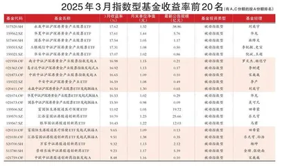 3月指数型基金收益率前20名