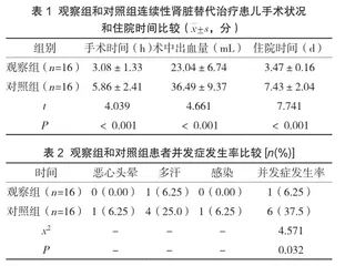患儿连续性肾脏替代治疗中的护理围术期干预与并发症预防效果分析