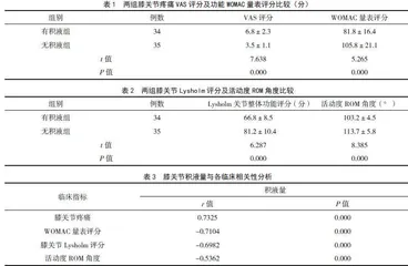 膝骨性关节炎所致膝关节腔积液与关节疼痛及功能的相关性