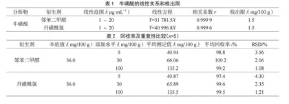 两种柱前衍生法测定奶粉中牛磺酸的比较研究