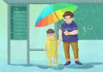 站牌前的父爱