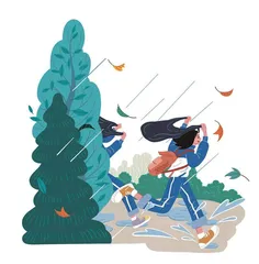 顶着垃圾袋在雨中奔跑