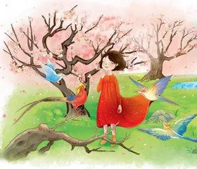 桃花飘香溪水流