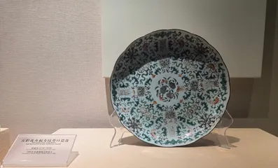 五彩花卉福寿纹葵口瓷盘