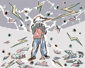 一个撕光小人书的人