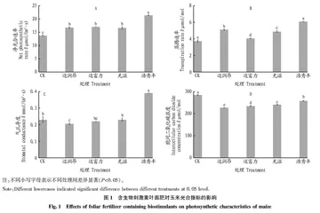 含生物刺激素叶面肥对夏玉米光合特性·产量及品质的影响