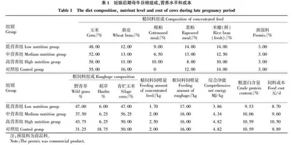 不同营养水平日粮对妊娠期西门塔尔牛及其犊牛的影响