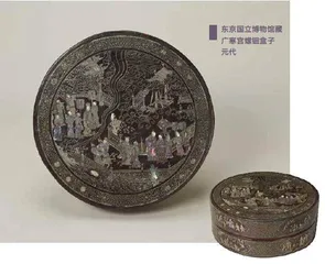彩虹色泽的琼楼玉宇，元代嵌螺钿广寒宫图漆器残片2
