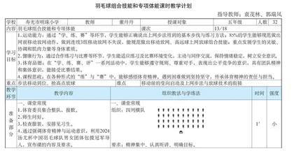 羽毛球组合技能和专项体能课时教学设计