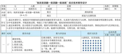 七年级“鱼跃前滚翻-前滚翻-挺身跳” 组合技术教学设计