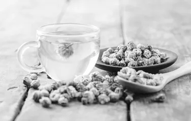 一杯绽放的菊花茶