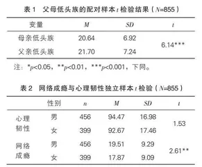 父母“低头族”对初中生网络成瘾行为的影响：心理韧性的中介作用