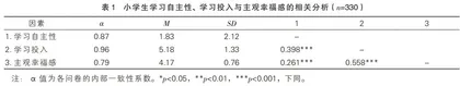 小学生的学习自主性、学习投入及主观幸福感的关系