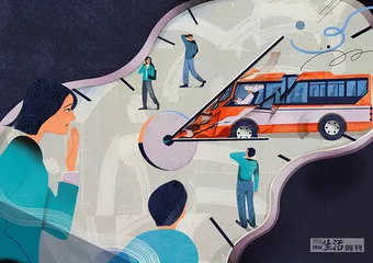 公交车冲上人行道