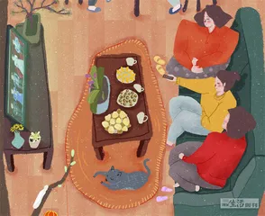 一家人一起看电视